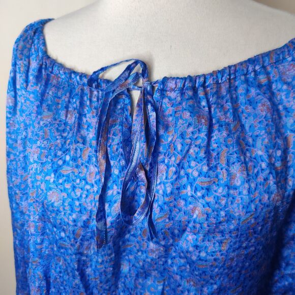 Matta 100% Silk Blouse Top Tie Neck Dainty Flower - Picture 4 of 9